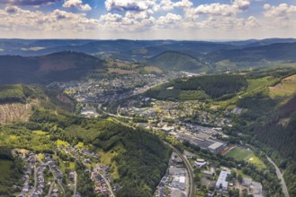 Aerial view, view of Altenhundem and St. Josefs-Hospital Lennestadt, Lennestadt, Sauerland, North