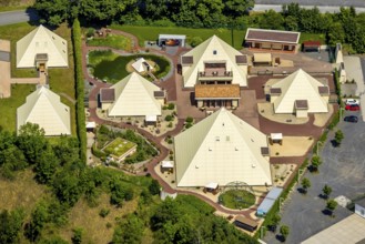 Aerial photo, Galileo Park, Sauerland Pyramids, Mining Museum Siciliaschacht, Meggen, Lennestadt,