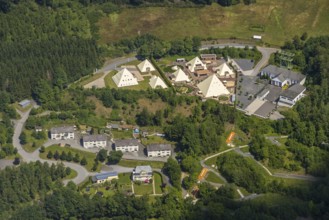 Aerial photo, Galileo-Park, Sauerland Pyramids, Mining Museum Siciliaschacht, Maumke, Lennestadt,