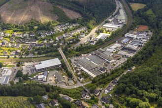 Aerial view, industrial area railway depot, Altenhundem, Lennestadt, Sauerland, North