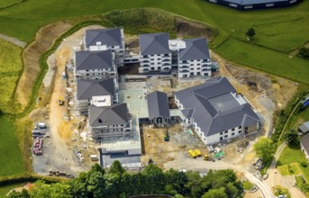Aerial view, new senior-friendly residential complex WohnGut, Saalhausen, Lennestadt, Sauerland,
