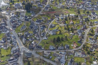 Aerial view, Krombach town centre with evang. Church, Krombach, Kreuztal, Sauerland, North