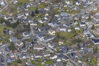 Aerial view, Littfeld town centre with Kapellenschule citizens' meeting place, Littfeld, Kreuztal,