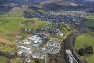 Aerial view, commercial area Heidfeld an der Hagener Straße, Krombach, Kreuztal, Sauerland, North