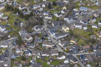 Aerial view, Littfeld town centre with Kapellenschule citizens' meeting place, Littfeld, Kreuztal,