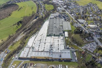 Aerial photo, Krombacher brewery logistics centre, Krombach, Kreuztal, Sauerland, North