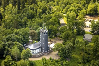 Aerial view, Hohe Bracht observation tower with café, Hofolpe, Lennestadt, Sauerland, North