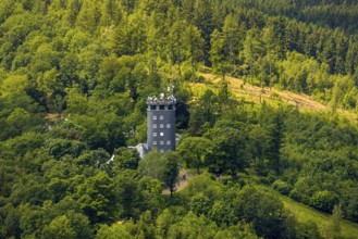 Aerial view, Hohe Bracht observation tower with café, Hofolpe, Lennestadt, Sauerland, North