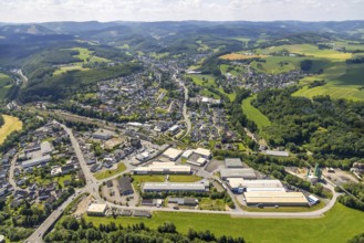 Aerial view, industrial area Industriestraße, Sporke, Lennestadt, Sauerland, North