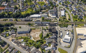 Aerial view, Lennestadt-Grevenbrück railway station, EssBahnhof and KulturBahnhof, brownfield site