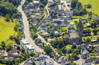 Aerial view, St. Nicholas Church, Grevenbrück, Lennestadt, Sauerland, North Rhine-Westphalia,