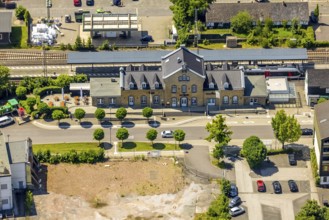Aerial view, Lennestadt-Grevenbrück railway station, EssBahnhof and KulturBahnhof, Lennestadt,