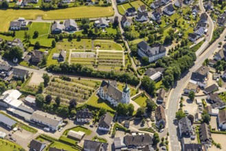 Aerial view, catholic church St. Jakobus der Ältere, Elspe, Lennestadt, Sauerland, North
