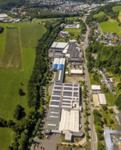 Aerial view, industrial area Bielefelder Straße, Trockenbrück, Lennestadt, Sauerland, North