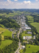 Aerial view, industrial estate Bielefelder Straße an der Lenne, Grevenbrück, Lennestadt, Sauerland,