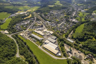 Aerial view, industrial area Industriestraße, Sporke, Lennestadt, Sauerland, North