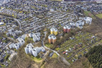 Aerial view, residential area with high-rise buildings on Eggersten Ring, Kreuztal, Sauerland,