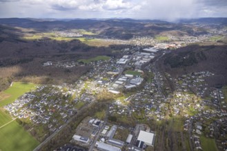 Aerial view, industrial park Ferndorftal, Kredenbach, Kreuztal, Sauerland, North Rhine-Westphalia,