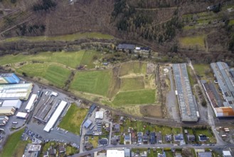 Aerial view, fallow land at Mühlenweg in Ferndorf, Kreuztal, Sauerland, North Rhine-Westphalia,