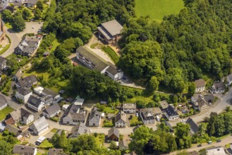 Aerial view, primary school Am Kreuzberg, Kirchhundem, Sauerland, North Rhine-Westphalia, Germany,