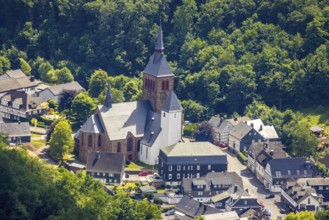Aerial view, Church of St Peter and Paul, Altenhundem, Kirchhundem, Sauerland, North