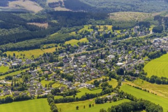 Aerial view, forest area with forest damage, local view Welschen-Ennest, Kirchhundem, Sauerland,