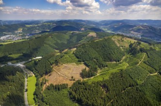 Aerial view, forest area with forest damage near Benolpe, Bilstein, Kirchhundem, Sauerland, North