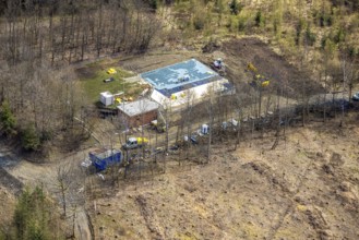 Aerial view, construction site in the forest at the Ferndorfer Klippen in Buschhütten, Kreuztal,