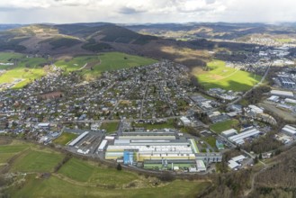 Aerial view, Thyssenkrupp Aherweiden with district Ferndorf, Kreuztal, Sauerland, North