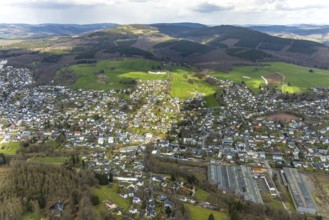 Aerial view, local view Ferndorf, Kreuztal, Sauerland, North Rhine-Westphalia, Germany, DE, Europe,