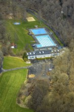 Aerial view, warm water outdoor swimming pool Buschhütten, Buschhütten, Kreuztal, Sauerland, North
