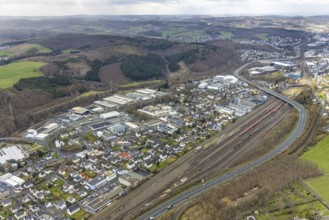 Aerial view, Hüttentalstraße, B54, commercial area Siegener Straße, Buschhütten, Kreuztal,