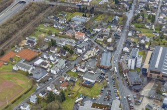 Aerial view, Aldi Markt Siegener Straße, construction site Bottenbacher Straße, Buschhütten,