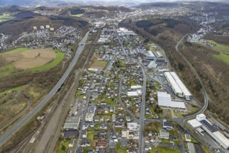 Aerial view, Hüttentalstraße commercial area Siegener Straße and district Buschhütten, Kreuztal,