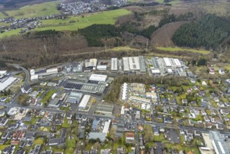 Aerial view, construction site and new building residential area Lebenswert-Deichwald am