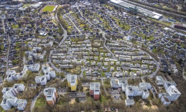 Aerial view, residential area with high-rise buildings on Eggersten Ring, Kreuztal, Sauerland,
