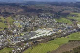Aerial view, aerial view of Krombach with Krombacher Brauerei Bernhard Schadeberg GmbH, Krombach,