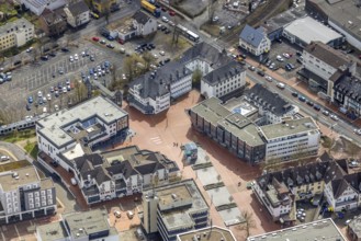 Aerial view, market place Kreuztal with town hall and shopping centre, Kreuztal, Sauerland, North