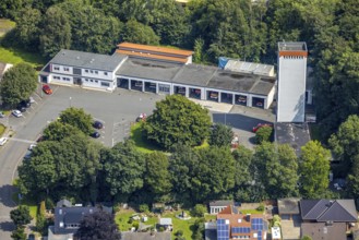 Aerial photo, volunteer fire brigade in Kamen, Ruhr area, North Rhine-Westphalia, Germany, fire
