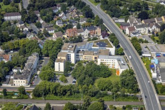 Aerial view, town hall Kamen city administration at the Hochstraße in Kamen, Ruhr area, North