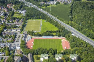 Aerial view, Jahnstadion des VFL Kamen im Stadtteil Kolonie Tannenberg, Kamen, Ruhr Area, North
