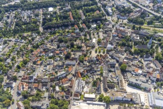 Aerial view, city centre with Alter Markt and St. Paul's Church in Kamen, Ruhr area, North