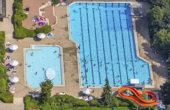 Aerial view, GSW Freibad Kamen-Mitte, Kamen, Ruhr area, North Rhine-Westphalia, Germany, bathing