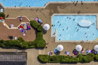Aerial view, children's pool at GSW Freibad Kamen-Mitte, Kamen, Ruhr area, North Rhine-Westphalia,