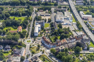 Aerial view, Poststraße with GSW Gemeinschaftsstadtwerke and Dr. Nüsken Chemie GmbH, Kamen, Ruhr