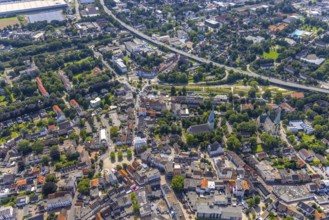 Aerial view, city centre with Alter Markt and catholic parish church Zur Heiligen Familie and evang