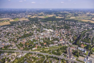 Aerial view, city centre with catholic parish church Zur Heiligen Familie and evang. Pauluskirche,