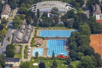 Aerial view, GSW Freibad Kamen-Mitte, Kamen, Ruhr area, North Rhine-Westphalia, Germany, bathing