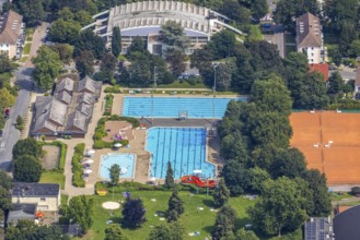 Aerial view, GSW Freibad Kamen-Mitte, Kamen, Ruhr area, North Rhine-Westphalia, Germany, bathing