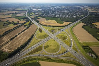 Aerial view, Kamen interchange with A1 motorway and A2 motorway, helicopter sculpture Yellow Angel